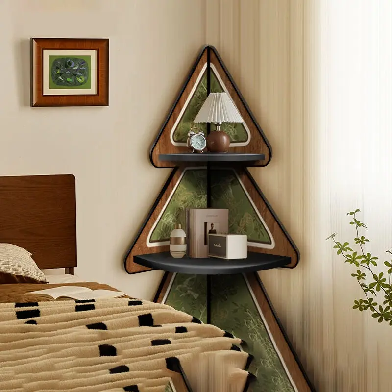 Nanyang Retro Style Wood Panel Corner Storage Cabinet Bedroom Ornaments with Triangle Bookshelf Bedside Table Gap Locker Rack — image 3