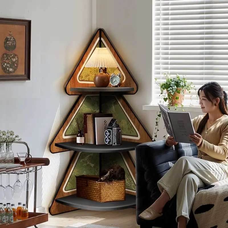 Nanyang Retro Style Wood Panel Corner Storage Cabinet Bedroom Ornaments with Triangle Bookshelf Bedside Table Gap Locker Rack — image 4