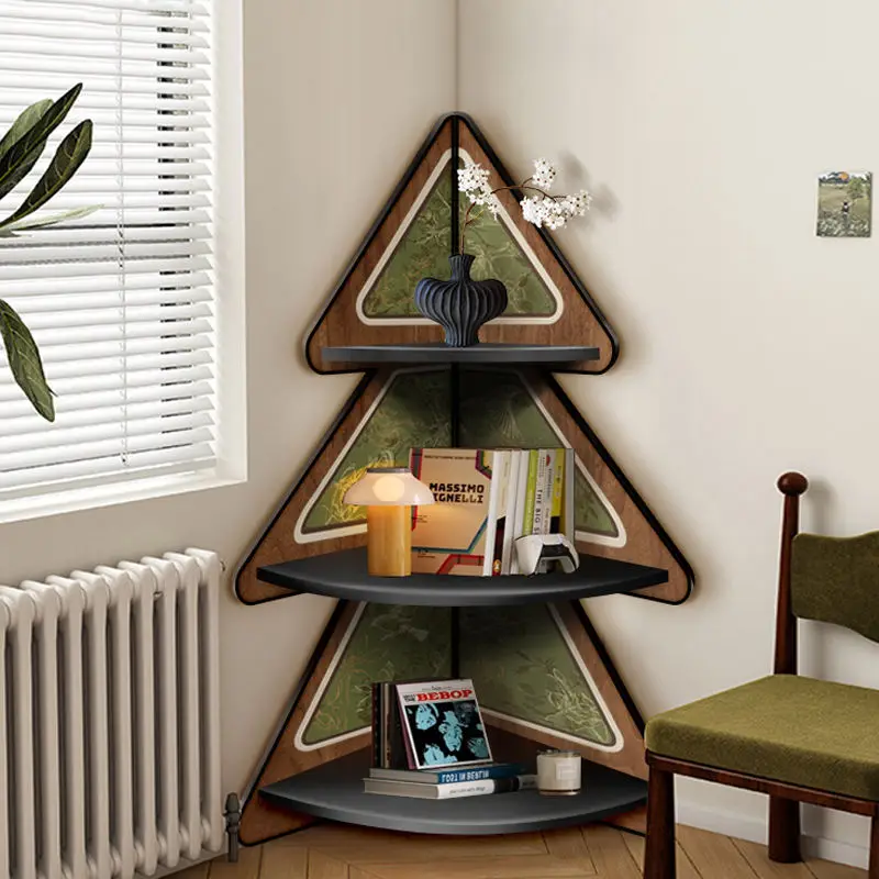 Nanyang Retro Style Wood Panel Corner Storage Cabinet Bedroom Ornaments with Triangle Bookshelf Bedside Table Gap Locker Rack — image 5