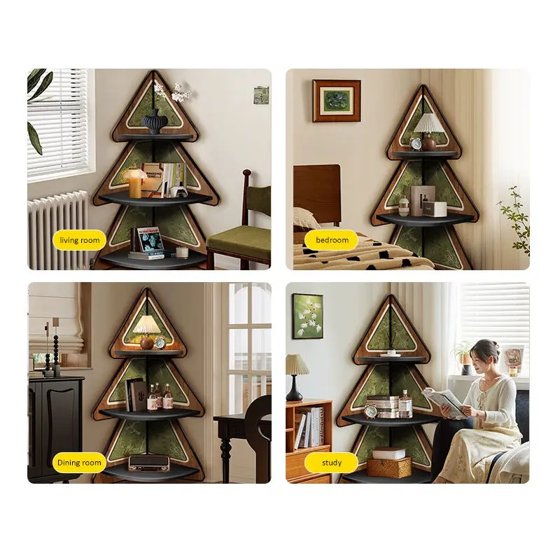 Nanyang Retro Style Wood Panel Corner Storage Cabinet Bedroom Ornaments with Triangle Bookshelf Bedside Table Gap Locker Rack — image 6