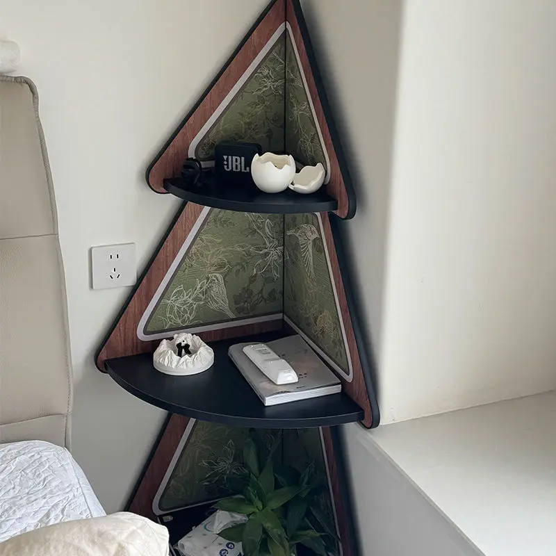 Nanyang Retro Style Wood Panel Corner Storage Cabinet Bedroom Ornaments with Triangle Bookshelf Bedside Table Gap Locker Rack — image 7