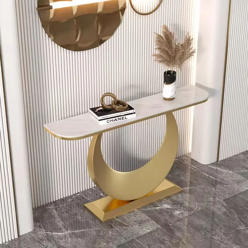 Maxky Nordic Simple Modern Gold Console Table Light Luxury Semi-Circular Slate Entry Dining Bedroom Living Room School — image 2