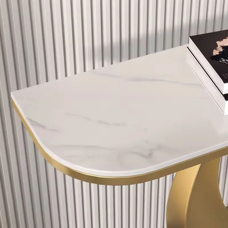 Maxky Nordic Simple Modern Gold Console Table Light Luxury Semi-Circular Slate Entry Dining Bedroom Living Room School — image 4