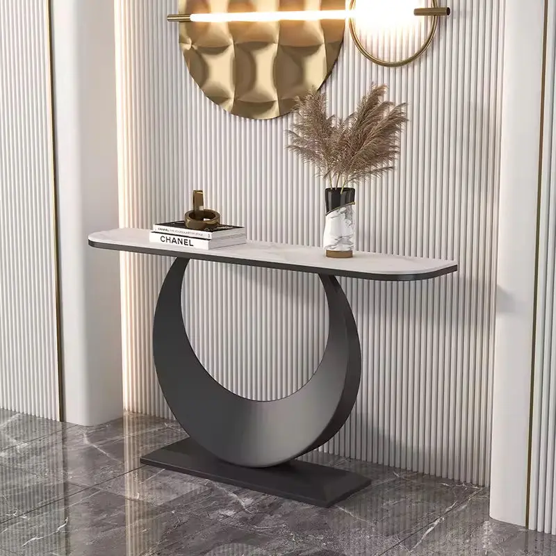 Maxky Nordic Simple Modern Gold Console Table Light Luxury Semi-Circular Slate Entry Dining Bedroom Living Room School — image 5