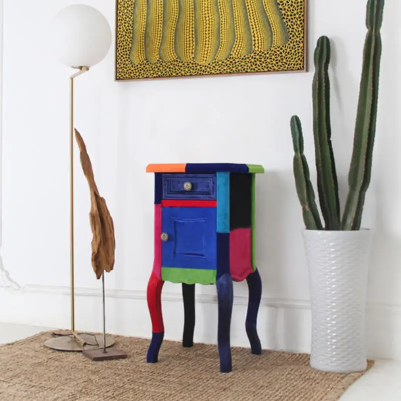 Luxury Custom European Solid Wood Bedside Table Modern Living Room Furniture Cloth Contrast Color Side Cabinet Storage Locker — image 6