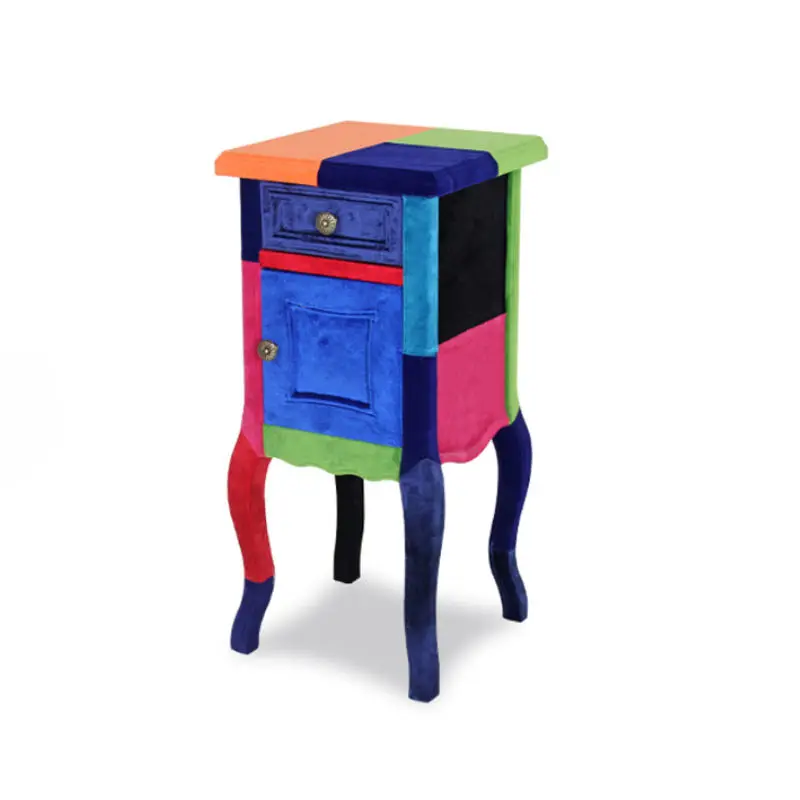 Luxury Custom European Solid Wood Bedside Table Modern Living Room Furniture Cloth Contrast Color Side Cabinet Storage Locker — image 7