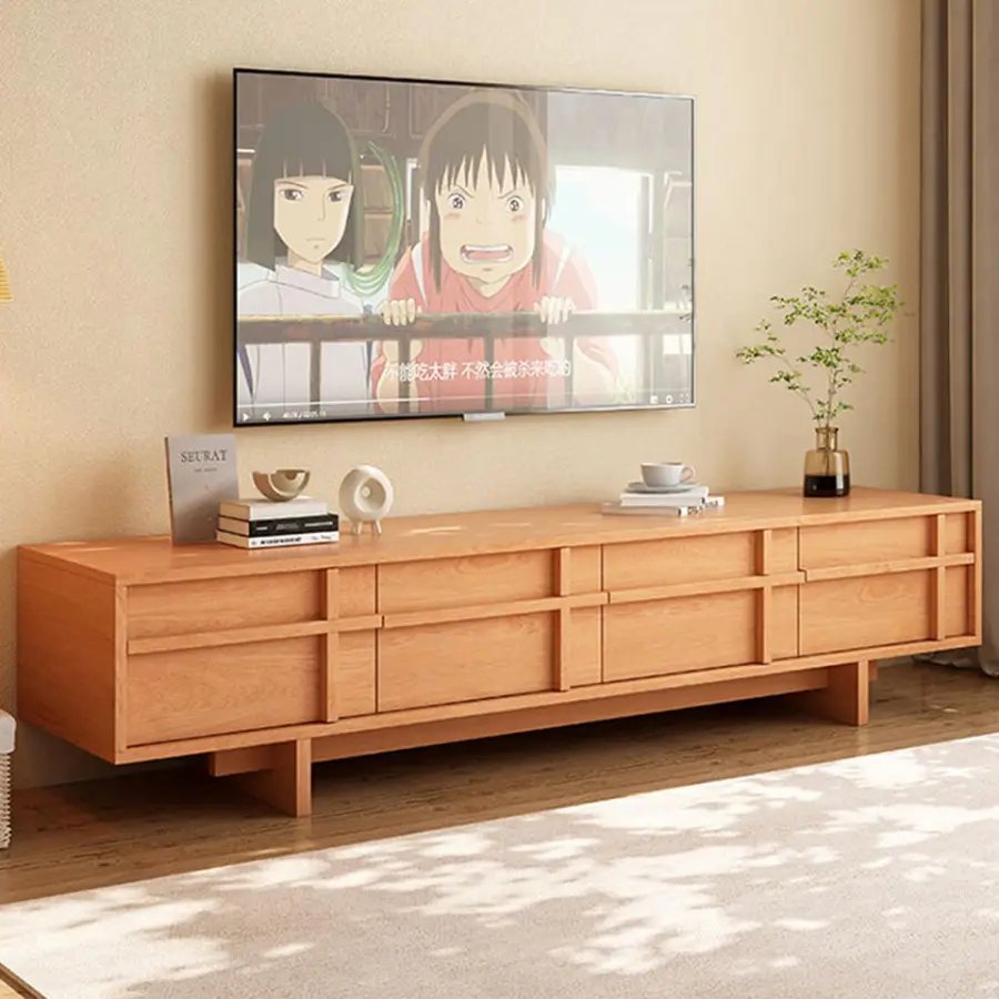 Solid Wood TV Cabinet Oak Floor Cabinet Modern Simple Small Apartment Low Living Room Log Style Storage Cabinet — view 1