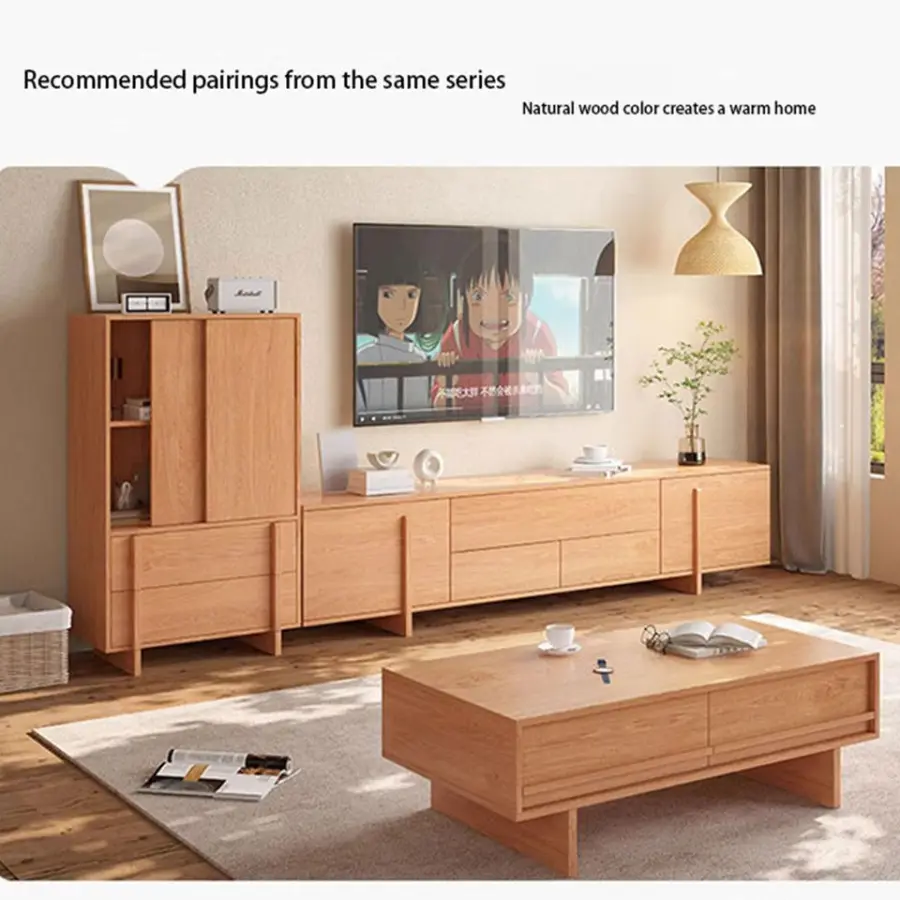 Solid Wood TV Cabinet Oak Floor Cabinet Modern Simple Small Apartment Low Living Room Log Style Storage Cabinet — view 4