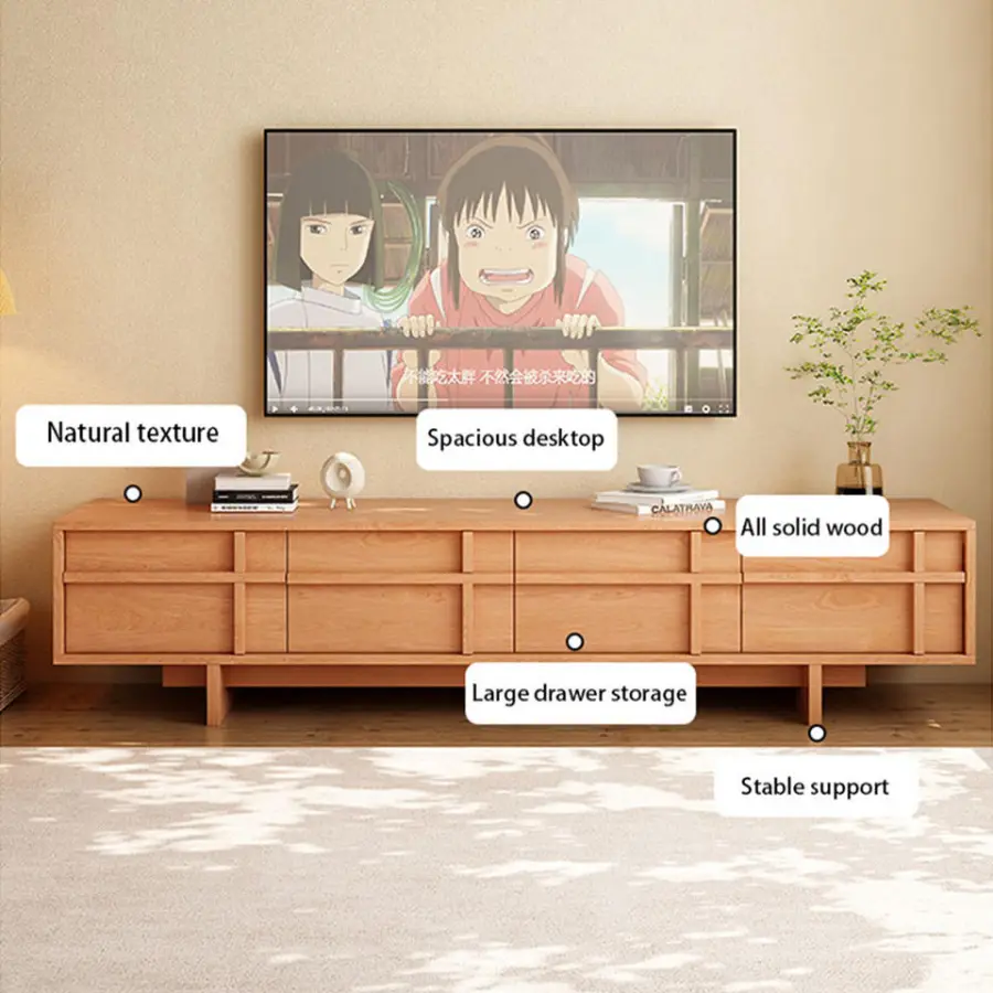 Solid Wood TV Cabinet Oak Floor Cabinet Modern Simple Small Apartment Low Living Room Log Style Storage Cabinet — view 5