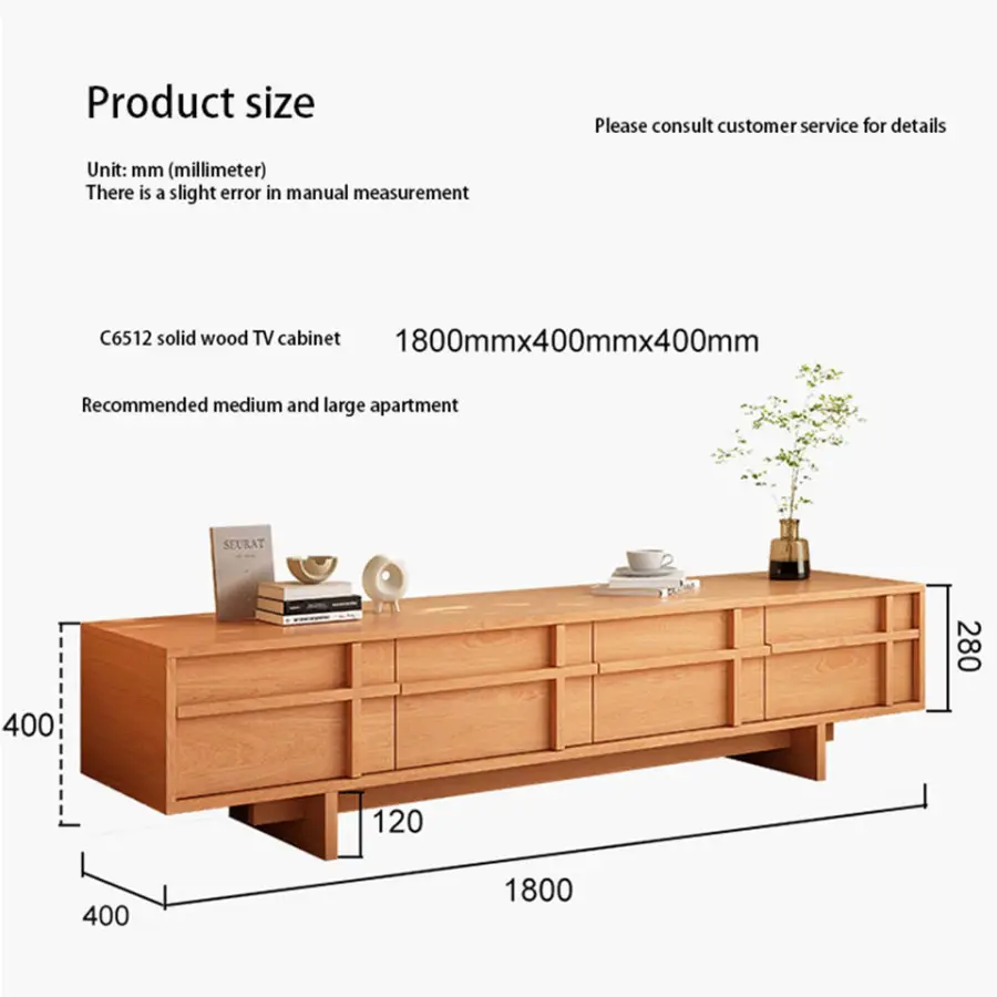 Solid Wood TV Cabinet Oak Floor Cabinet Modern Simple Small Apartment Low Living Room Log Style Storage Cabinet — view 6