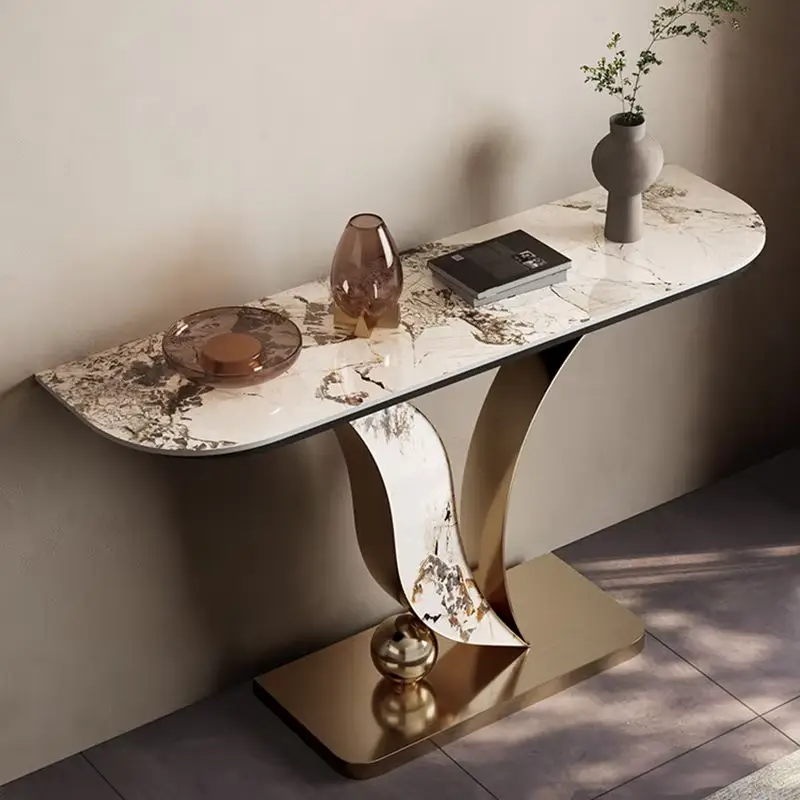 Maxky Luxury Rock Slab Porch Table Lightweight Modern Decorative End View Table for Home Dining Against the Wall Living — view 1