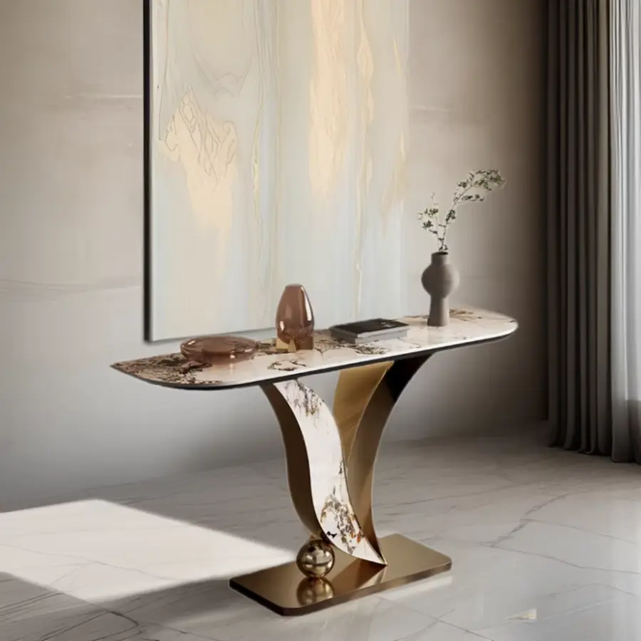 Maxky Luxury Rock Slab Porch Table Lightweight Modern Decorative End View Table for Home Dining Against the Wall Living Room — image 2