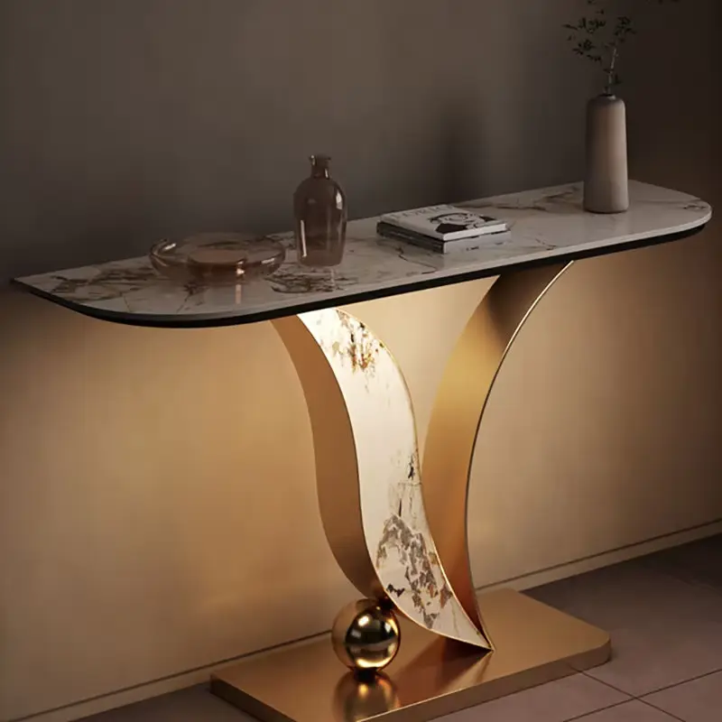 Maxky Luxury Rock Slab Porch Table Lightweight Modern Decorative End View Table for Home Dining Against the Wall Living Room — image 3