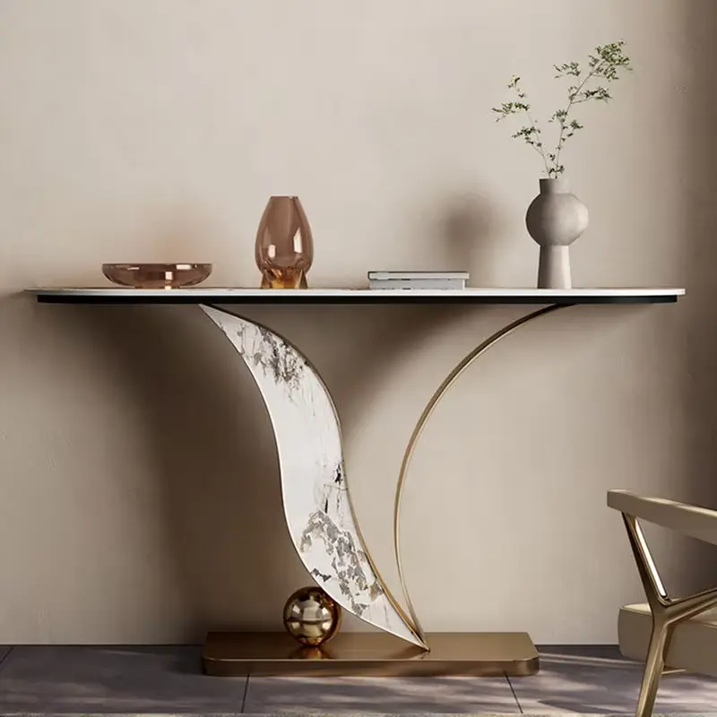 Maxky Luxury Rock Slab Porch Table Lightweight Modern Decorative End View Table for Home Dining Against the Wall Living Room — image 4