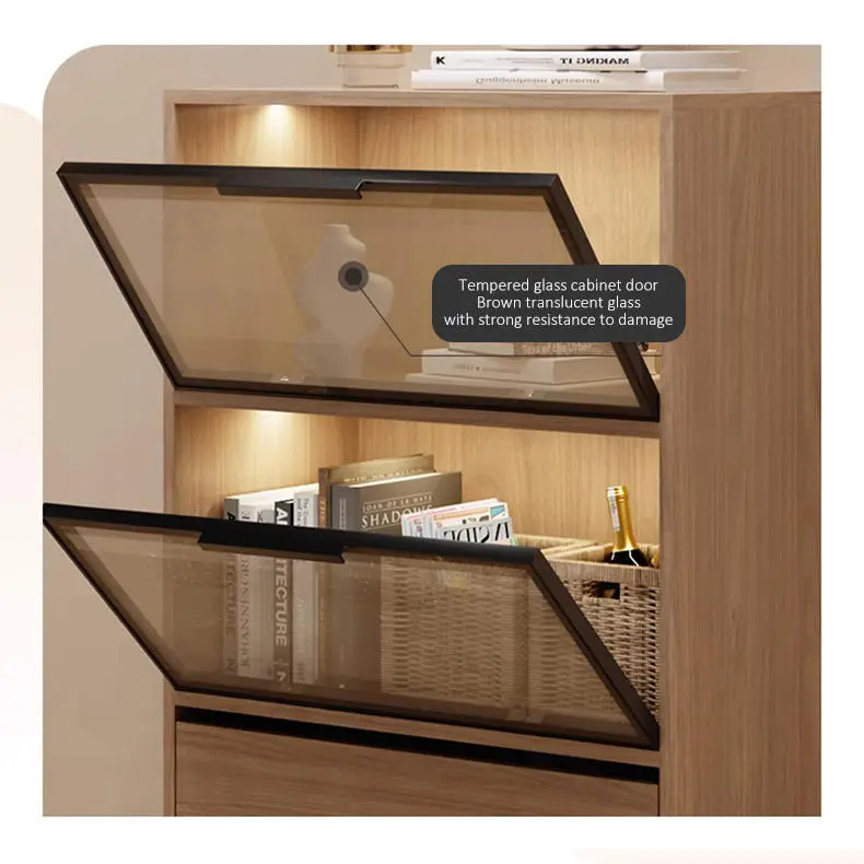 Glass Cabinet Simple Floor Storage Glass Door Locker Living Room Nordic Simple Chest of Drawers Storage Cabinet — image 2