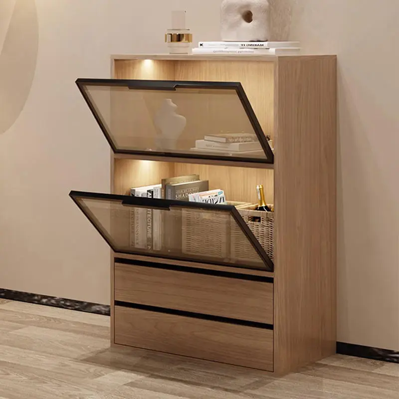 Glass Cabinet Simple Floor Storage Glass Door Locker Living Room Nordic Simple Chest of Drawers Storage Cabinet — image 5