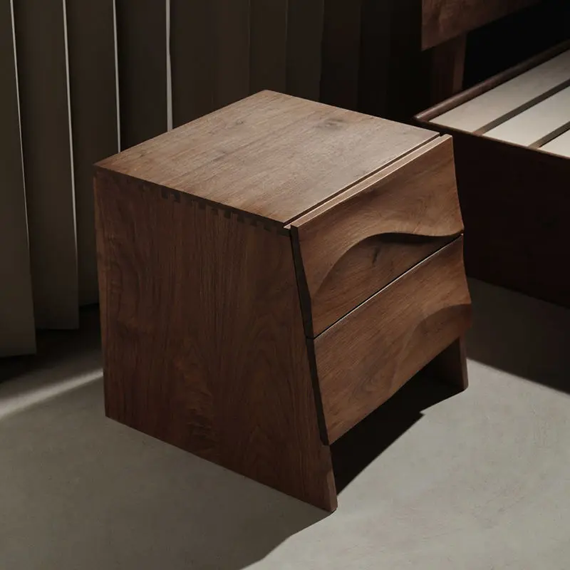 North American Black Walnut Cherry Wood Solid Wood Bedside Table Storage Cabinet Carved Wood Wax Oil Bedside Table — view 1