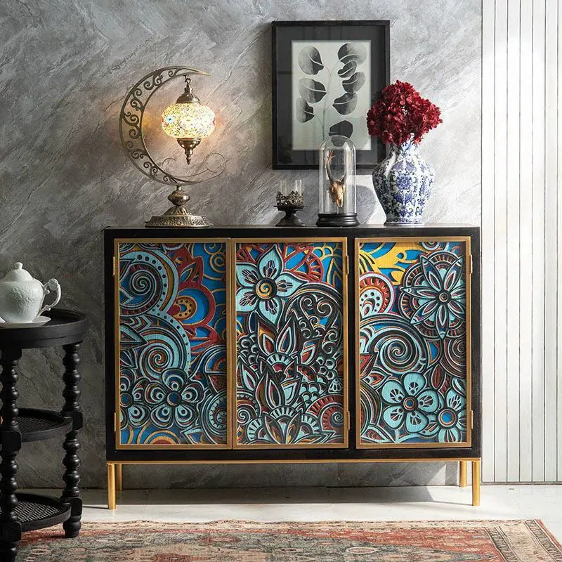 French Retro Entrance Hall Stacked Living Room Porch Cabinet Decorative Cabinet Shoe Wine Carved Art Storage Cabinet — view 1