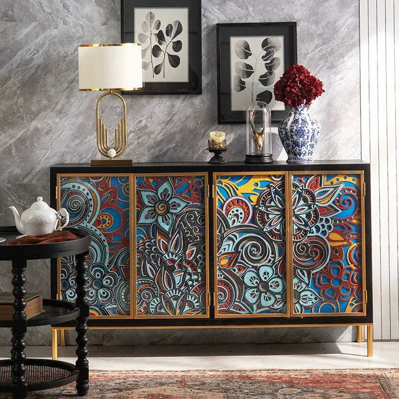 French Retro Entrance Hall Stacked Living Room Porch Cabinet Decorative Cabinet Shoe Wine Carved Art Storage Cabinet — image 2