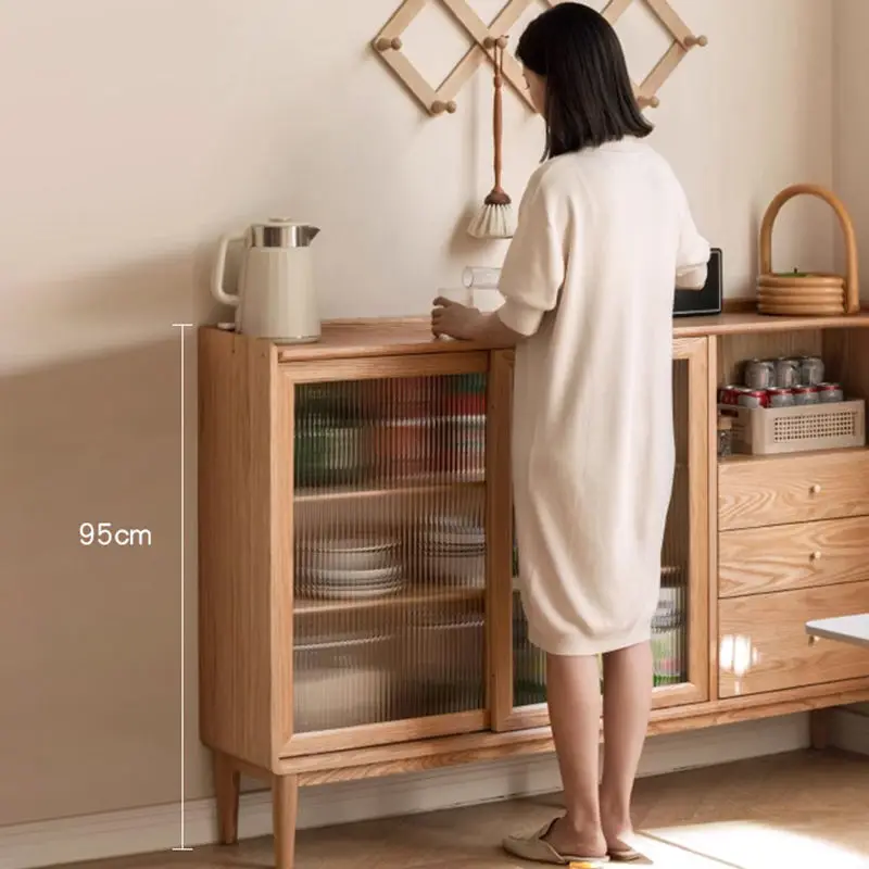 Ultra-Thin Solid Wood Sideboard Cabinet Modern Oak Tea Log Kitchen Storage for Living Room Home Furniture — image 4