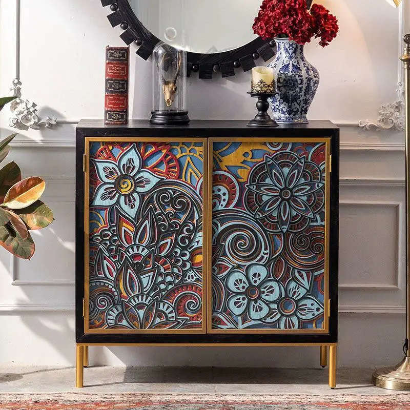 French Retro Entrance Hall Stacked Living Room Porch Cabinet Decorative Cabinet Shoe Wine Carved Art Storage Cabinet — image 3