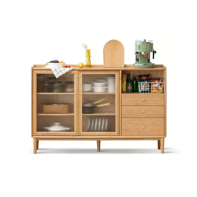 Ultra-Thin Solid Wood Sideboard Cabinet Modern Oak Tea Log Kitchen Storage for Living Room Home Furniture — image 6