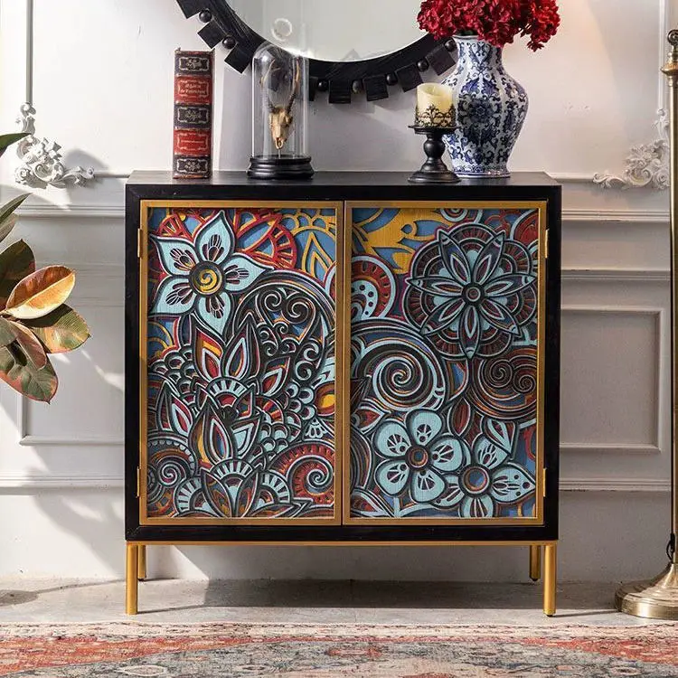 French Retro Entrance Hall Stacked Living Room Porch Cabinet Decorative Cabinet Shoe Wine Carved Art Storage Cabinet — image 5