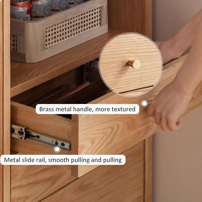 Ultra-Thin Solid Wood Sideboard Cabinet Modern Oak Tea Log Kitchen Storage for Living Room Home Furniture — image 7