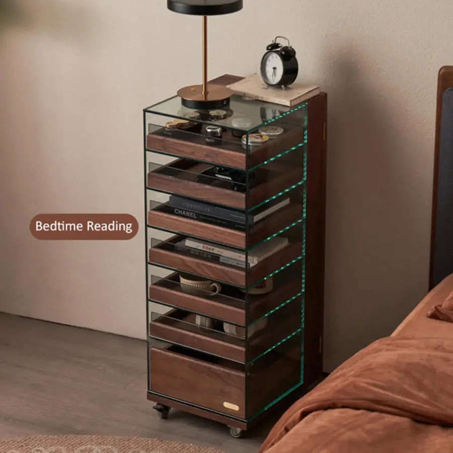 Glass Display Cabinet Sofa Sideboard Black Walnut Removable Jewelry Organizer Armoire Cabinet Solid Wood Tea Set Cabinet — image 4