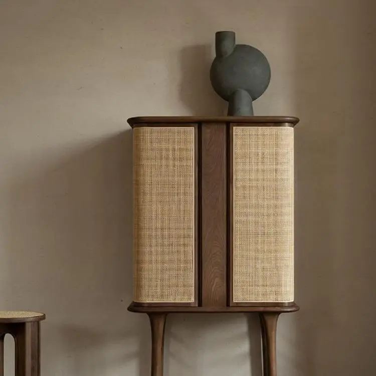 Modern Retro Dining Sideboard North American Black Walnut with Japanese Rattan Large Capacity Living Room Storage Wine Cabinet — image 3
