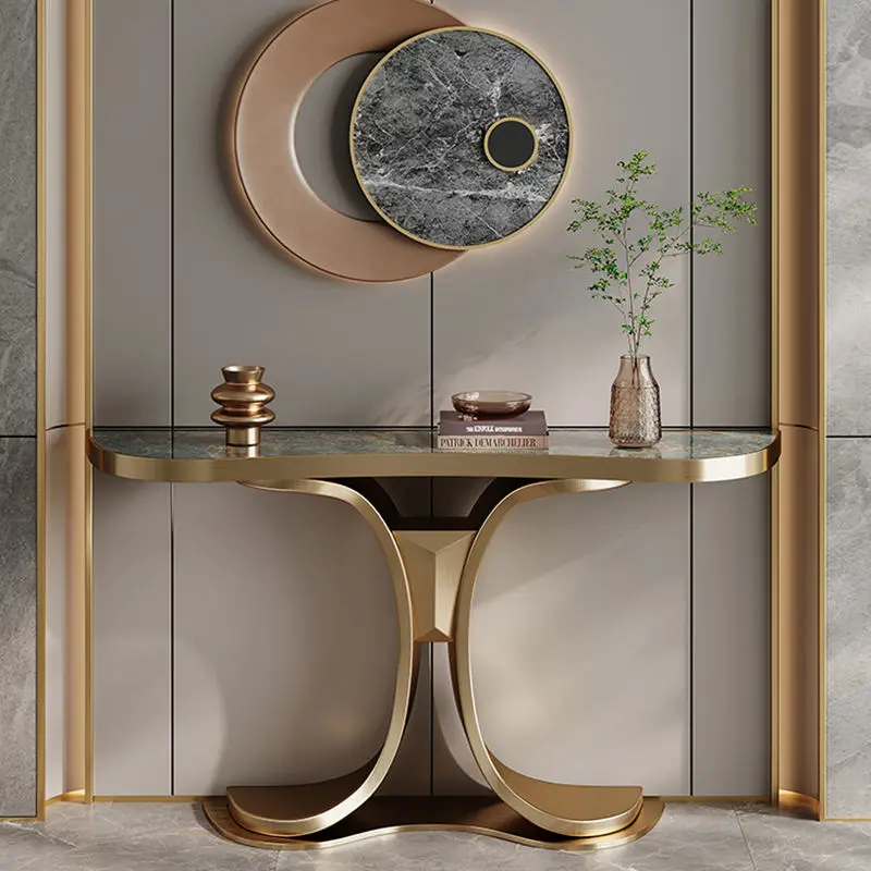 Maxky Italian Light Luxury Rock Slab Designer Creative Simple Modern Entrance Wall Corridor Stainless Steel Porch Console Tables — image 2