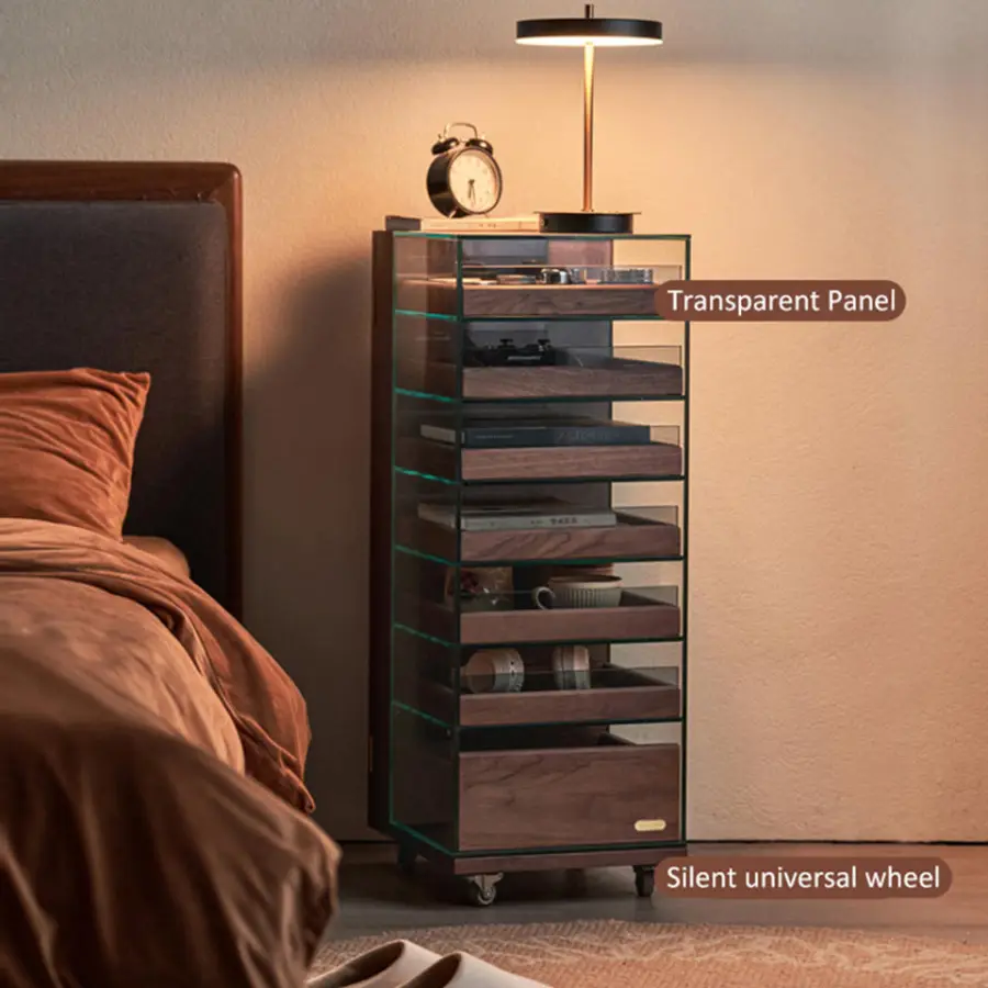 Glass Display Cabinet Sofa Sideboard Black Walnut Removable Jewelry Organizer Armoire Cabinet Solid Wood Tea Set Cabinet — image 6
