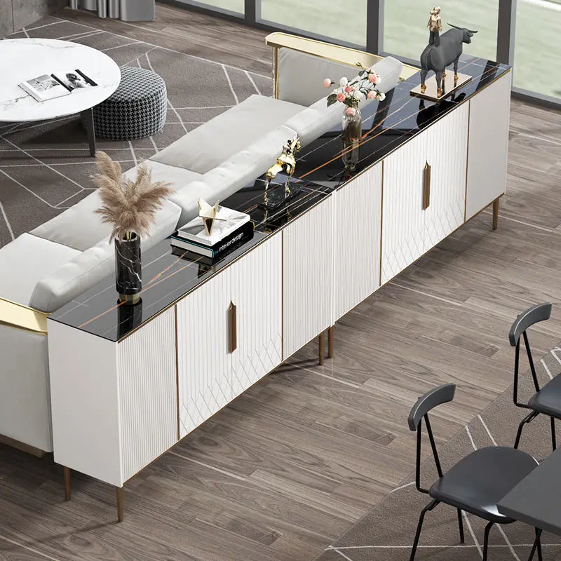 Light Luxury Modern Slate Sideboard Home Furniture Living Room Against the Wall Gold Console Table Storage Storage Cabinet — image 4