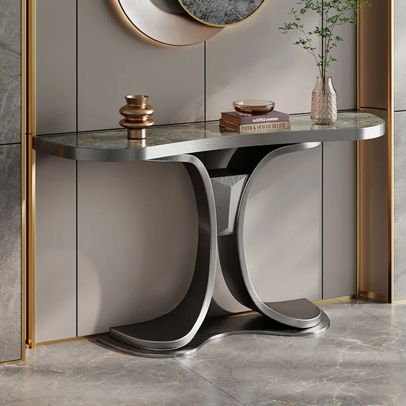 Maxky Italian Light Luxury Rock Slab Designer Creative Simple Modern Entrance Wall Corridor Stainless Steel Porch Console Tables — image 3