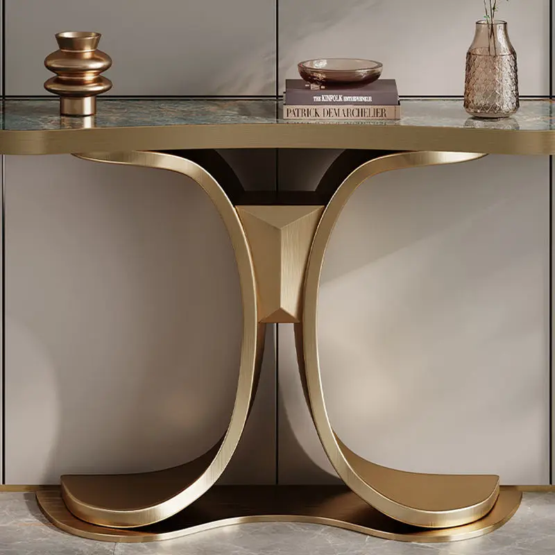 Maxky Italian Light Luxury Rock Slab Designer Creative Simple Modern Entrance Wall Corridor Stainless Steel Porch Console Tables — image 4