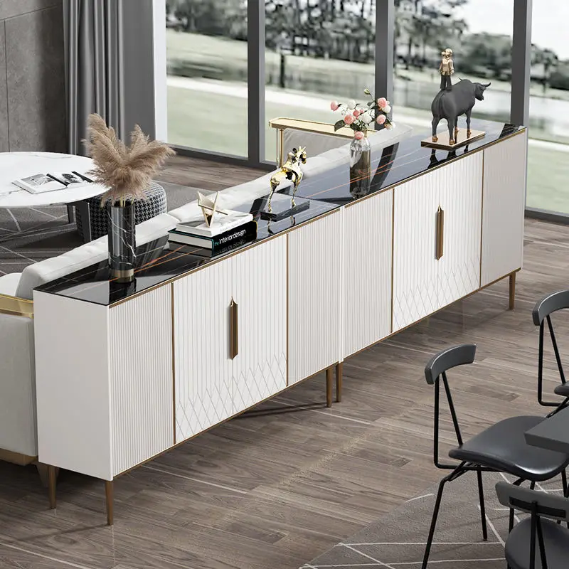 Light Luxury Modern Slate Sideboard Home Furniture Living Room Against the Wall Gold Console Table Storage Storage Cabinet — image 5