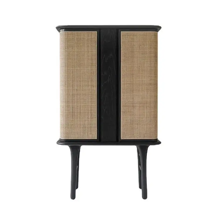Modern Retro Dining Sideboard North American Black Walnut with Japanese Rattan Large Capacity Living Room Storage Wine Cabinet — image 7