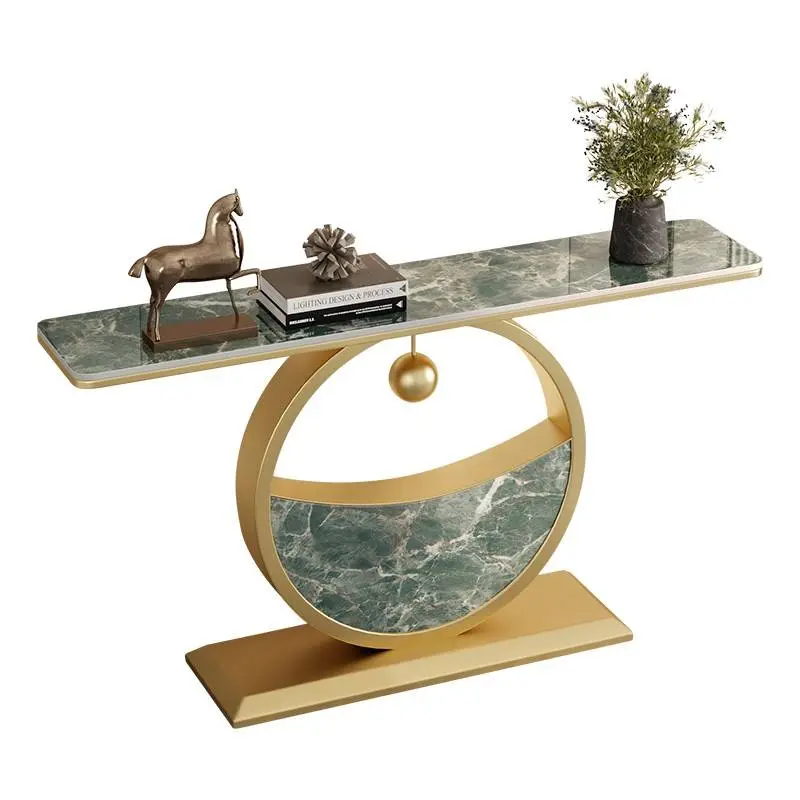Light Luxury Rock Slab Porch Table Living Room Porch Cabinet Wall Semi-circular Gold Console Table Ultra-narrow View Platform — image 6