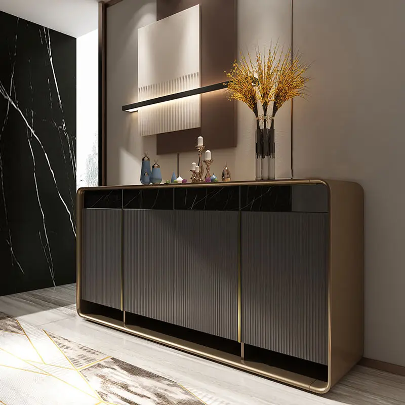 Solid Wood Shoe Cabinet Light Luxury Partition Italian Style Entrance Cabinet Modern Hall Gold Console Table — image 3