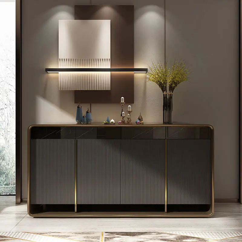 Solid Wood Shoe Cabinet Light Luxury Partition Italian Style Entrance Cabinet Modern Hall Gold Console Table — image 4