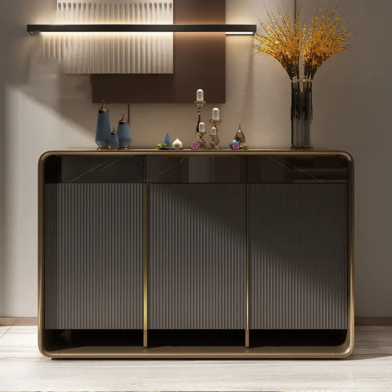 Solid Wood Shoe Cabinet Light Luxury Partition Italian Style Entrance Cabinet Modern Hall Gold Console Table — image 5