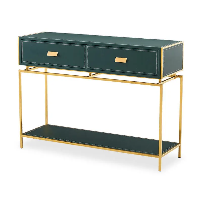 Light Luxury Gold Console Table Modern Living Room Decorative Table Stainless Steel Leather Art Cabinet Dresser with Drawers — image 5