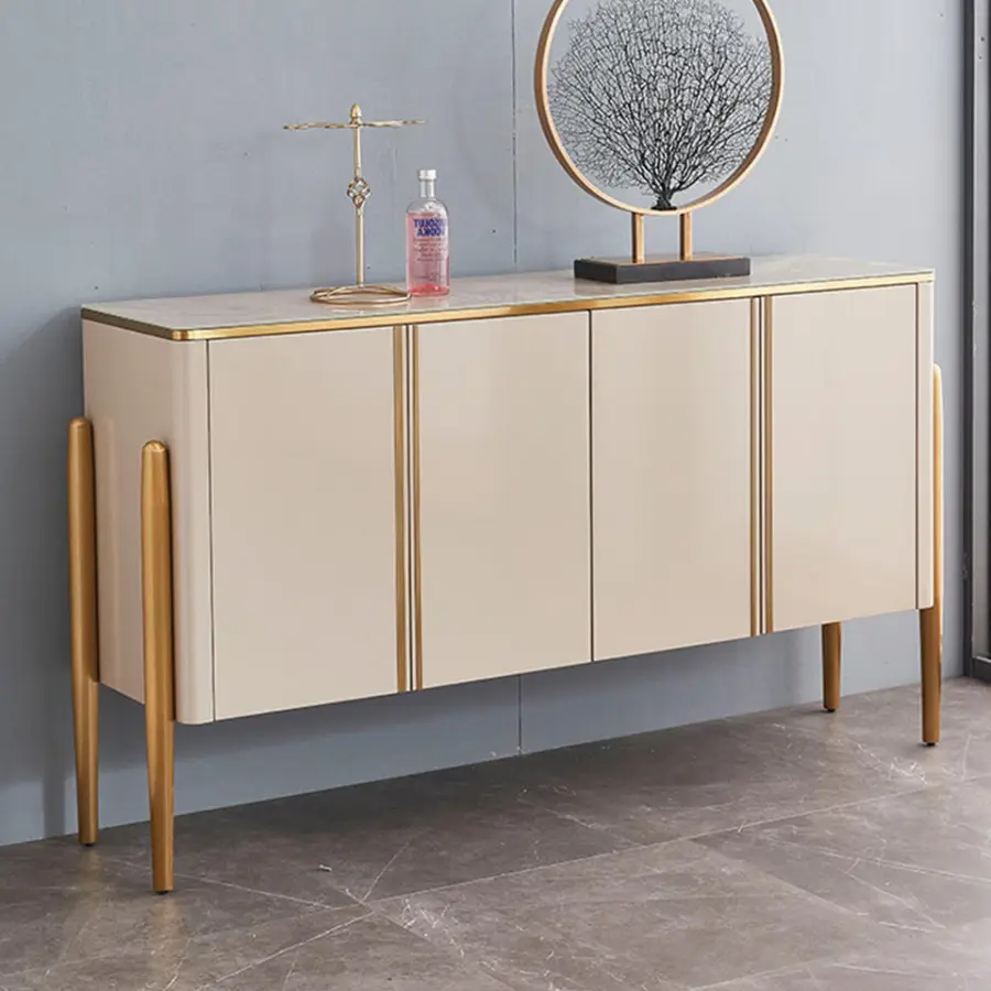 Modern Minimalist Stainless Steel Slate Countertop Glass Sideboard Living Room Entrance Porch Storage Cabinet — view 1