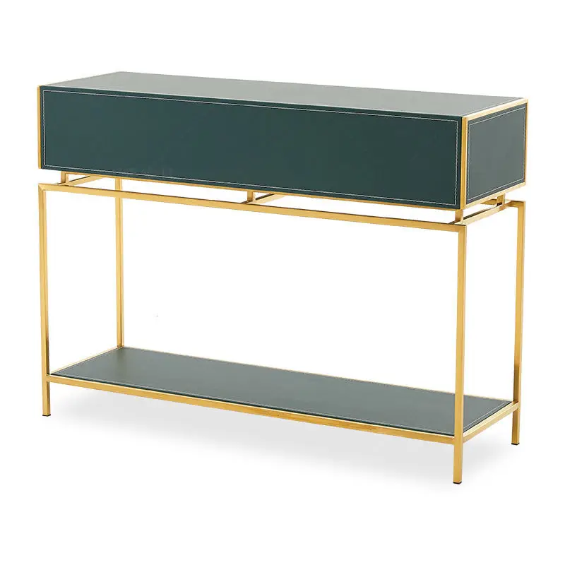 Light Luxury Gold Console Table Modern Living Room Decorative Table Stainless Steel Leather Art Cabinet Dresser with Drawers — image 6