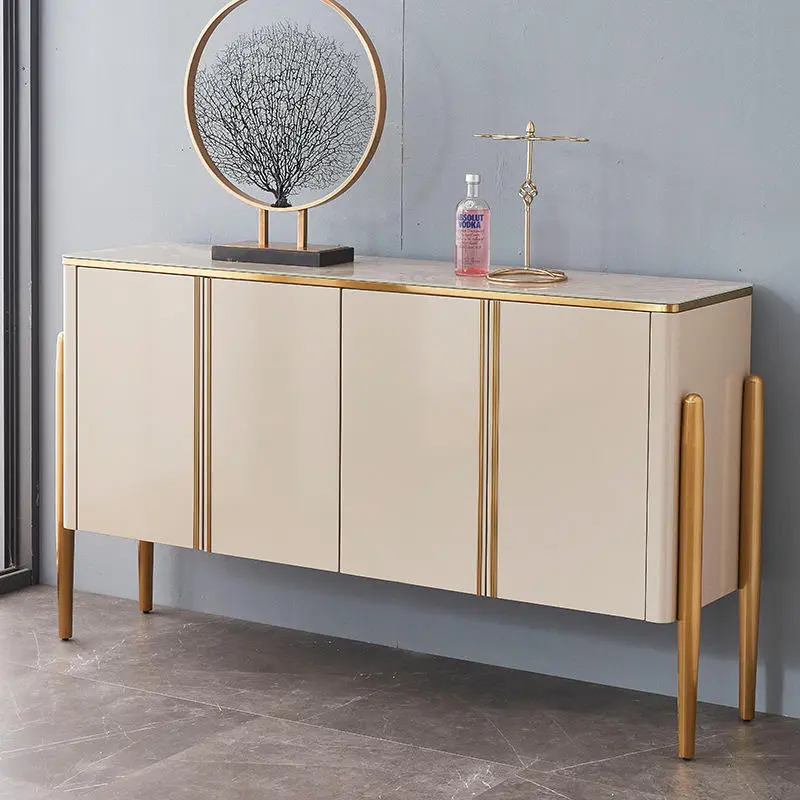 Modern Minimalist Stainless Steel Slate Countertop Glass Sideboard Living Room Entrance Porch Storage Cabinet — image 3