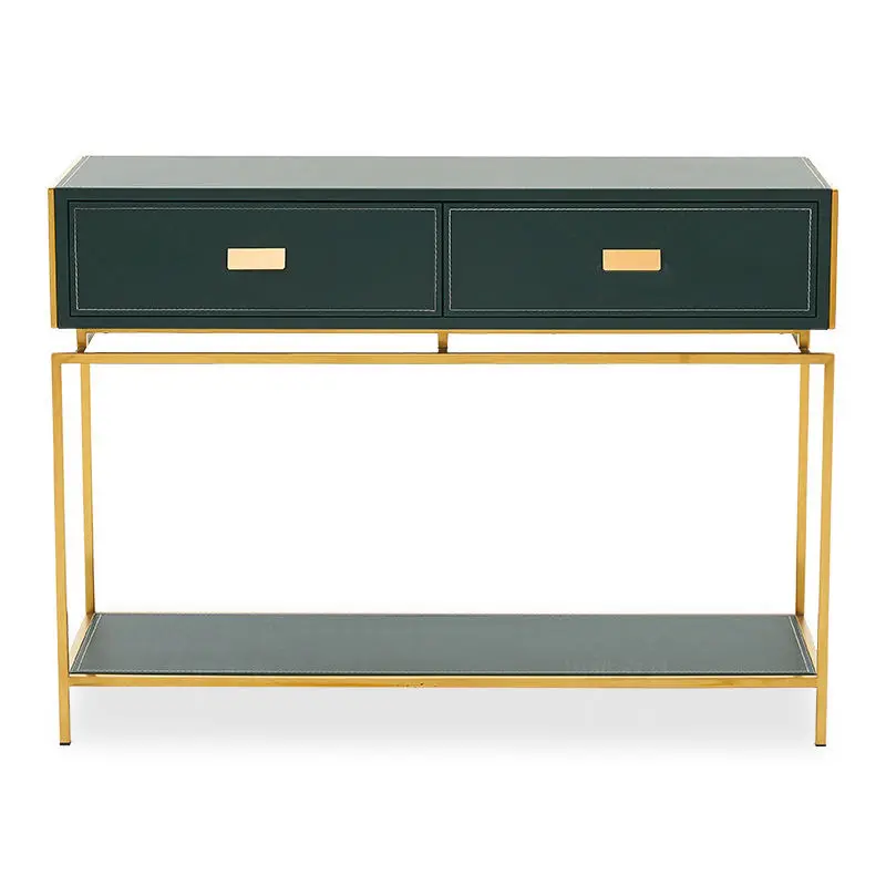 Light Luxury Gold Console Table Modern Living Room Decorative Table Stainless Steel Leather Art Cabinet Dresser with Drawers — image 7