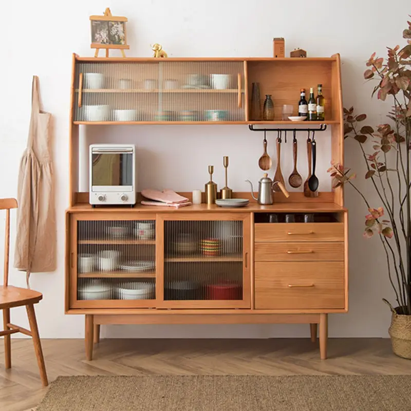 Nordic Sideboard Modern Simple Pure Solid Wood Home One Wall High Cabinet Multi-functional Cabinet Cupboard Tea Cabinet — image 4