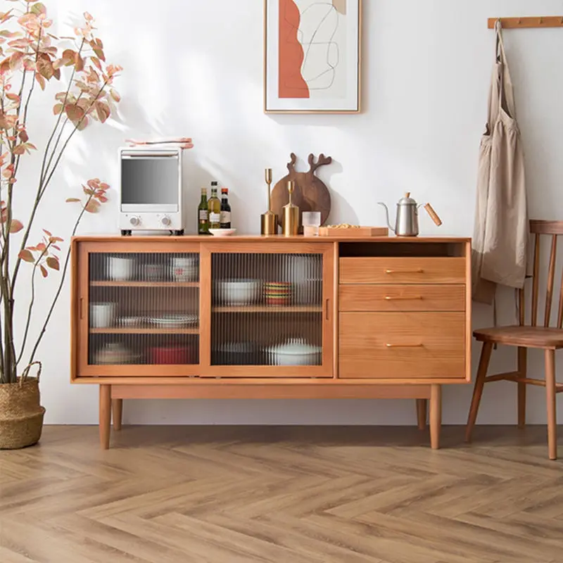 Nordic Sideboard Modern Simple Pure Solid Wood Home One Wall High Cabinet Multi-functional Cabinet Cupboard Tea Cabinet — image 5