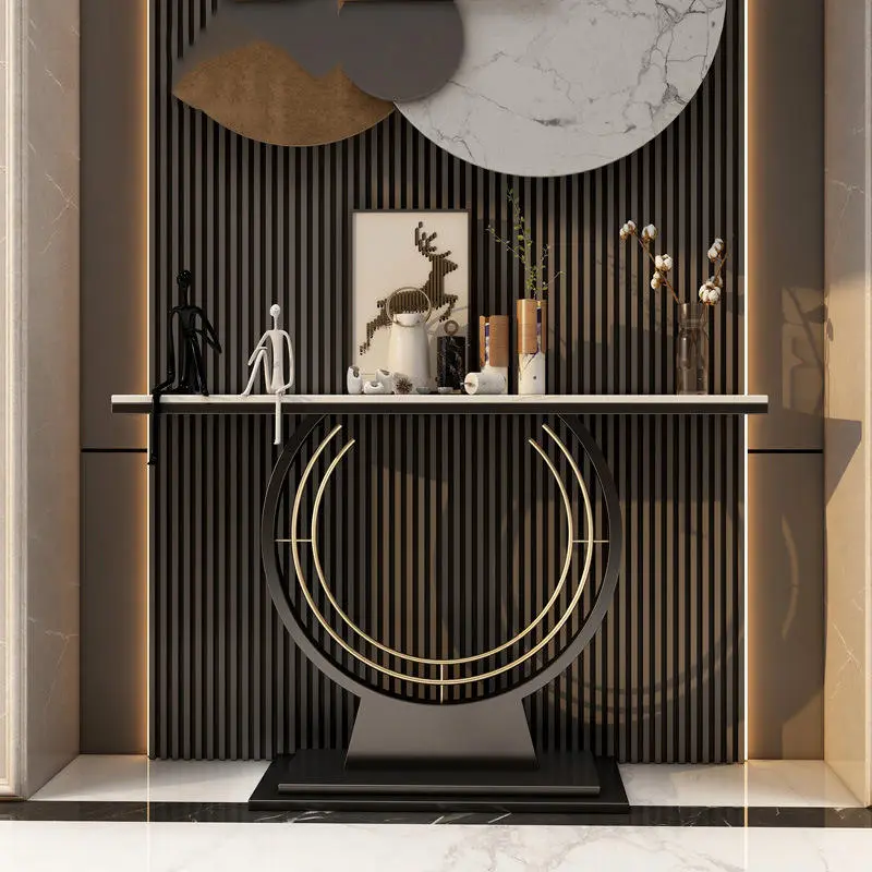 Light Luxury Nordic Golden Porch Table, Modern Minimalist Entry Cabinet, Entrance and Wall End Viewing Platform — view 1
