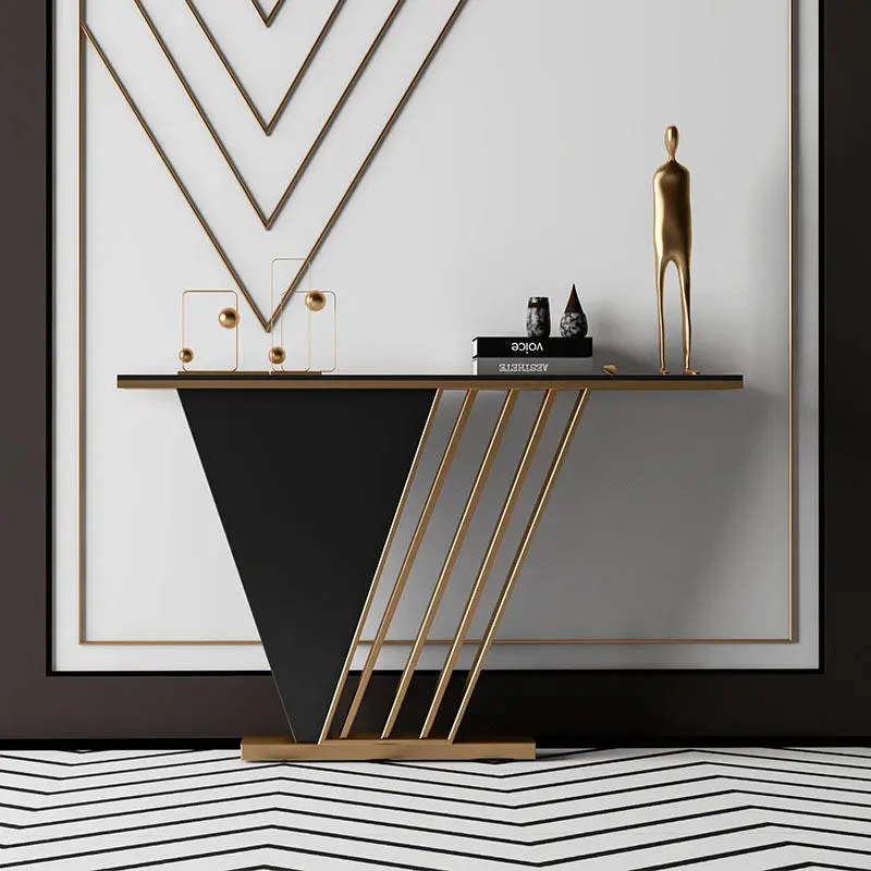 Modern Minimalist Living Room Decoration Shelf Against the Wall Entrance Corridor Light Luxury Rock Slab Gold Console Table — image 3